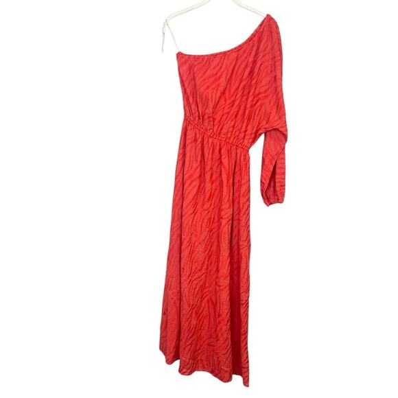 Red Carter Julia One Shoulder Maxi Dress sz S 6 Red Cotton Gauze Cover Up Zebra - Picture 3 of 12